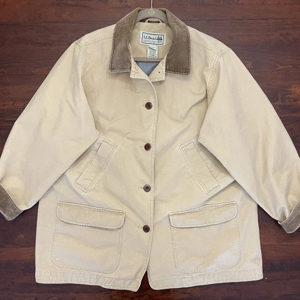 L.L. Bean Beige Utility Jacket with Brown Accents